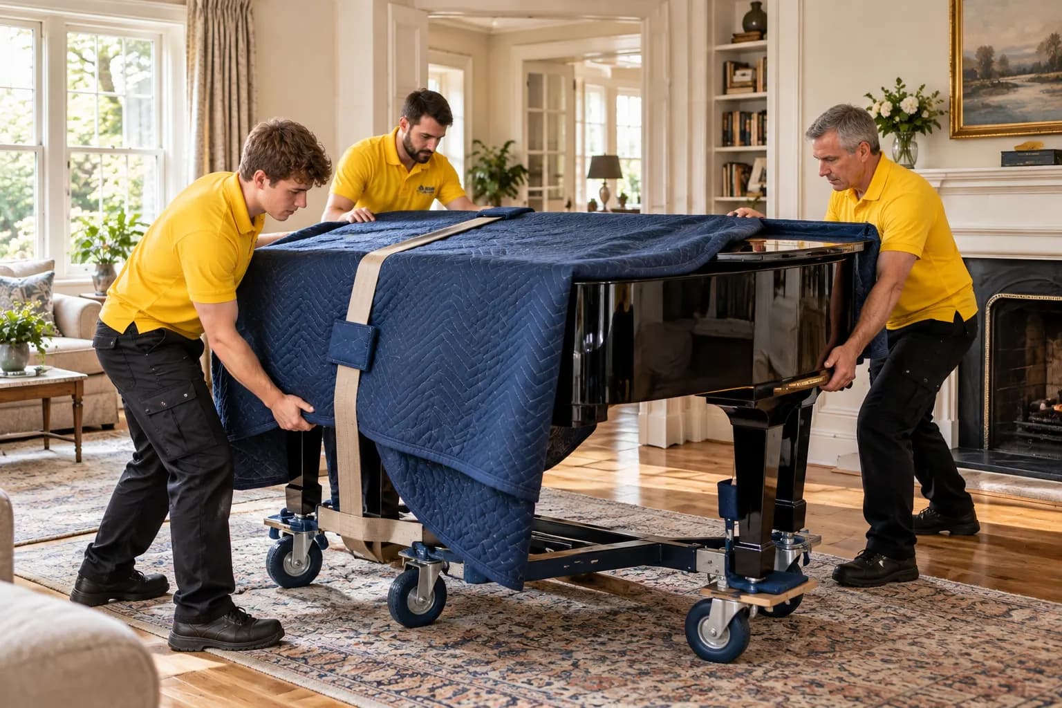 Specialist piano moving support with careful handling