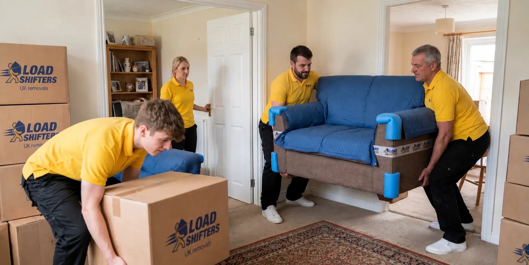 Loadshifters team carefully moving furniture inside a customer's home